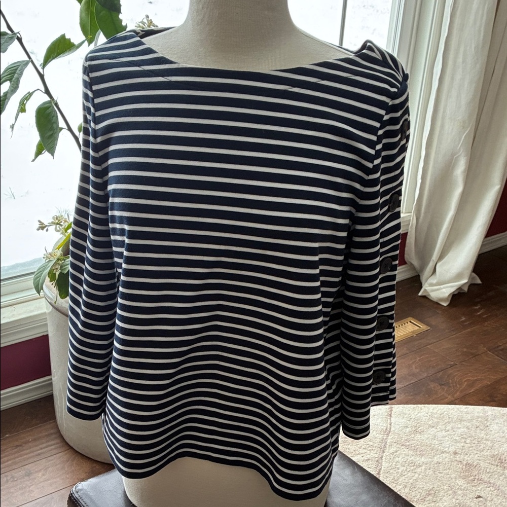 Banana Republic Black and White Striped Long Sleeve Top
